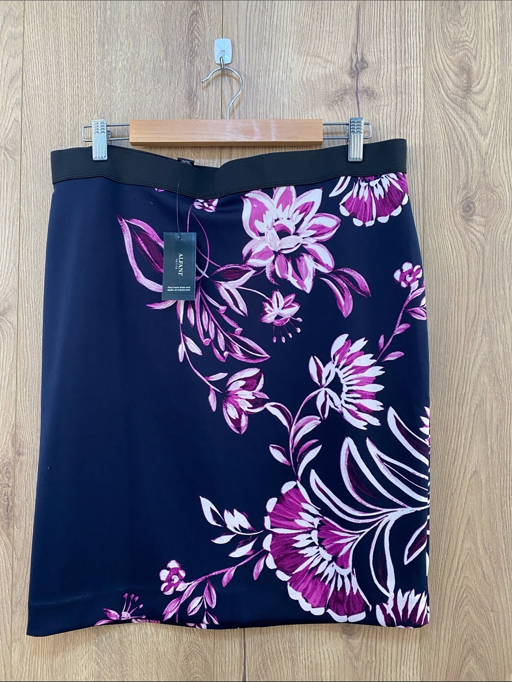 Alfani Navy Floral Pencil Skirt with Pink Accents